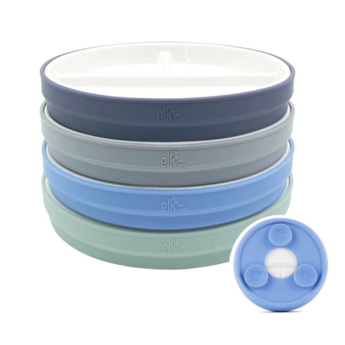 6.7"/16cm Porcelain White Divided Plates with Silicone Suction Sleeves - Set of 4