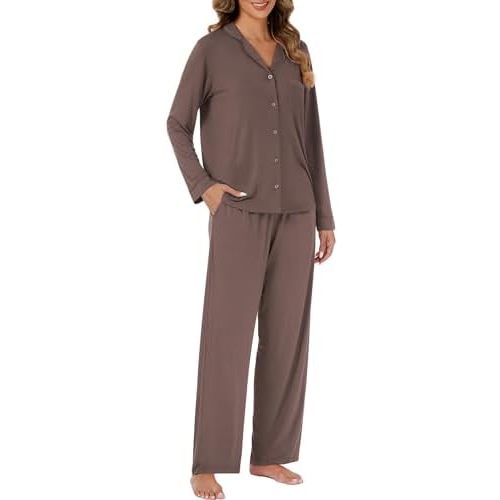 LUBOT Womens Pajamas Set PJ Set for Women Soft 2 Piece Button Down Ladies Comfy Long Short Sleeve Sleepwear Set S-XXL