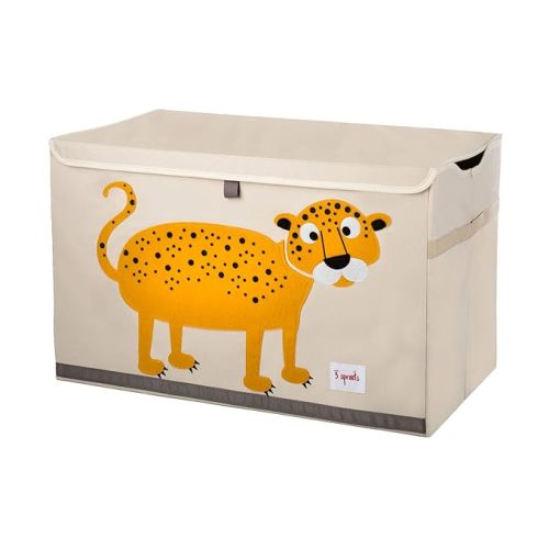 3 Sprouts Large Toy Chest for Kids with Lid and Handles - Collapsible Toy Storage Bin/Trunk/Box/Basket Organizer for Boys & Girls Playroom, Nursery, Leopard