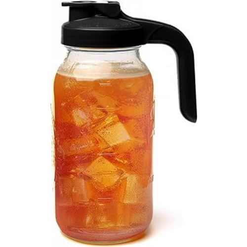 County Line Kitchen Glass Mason Jar Pitcher with Lid - Wide Mouth, 2 Quart (64 oz / 1.9 Liter) - Heavy Duty, Leak Proof - Sun & Iced Tea, Cold Brew Coffee, Breast Milk Storage, Flavored Water & More