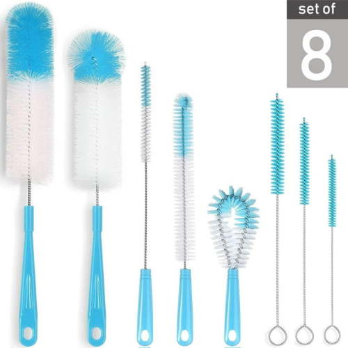 ZOUYUE 8-Pack Bottle Cleaning Brush Set - Long Handle Baby Bottle Cleaner for Washing Narrow Wine/Beer Bottle,Thermos,Hummingbird Feeder,Sports Well,Plus Kettle/ Straw Brush