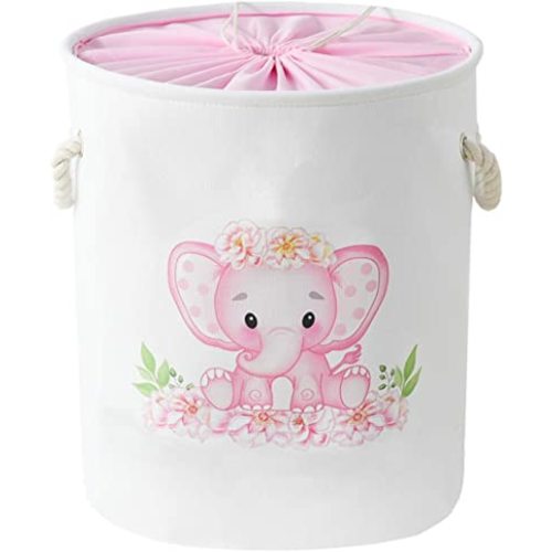 INough Baby Basket Pink Hamper Large Kids Hamper Baby Laundry Hamper for Nursery Girl, Girls Laundry Basket for Kids, Baby Dirty Clothes Basket Collapsible Kids Clothes Hamper for Laundry Kidsroom