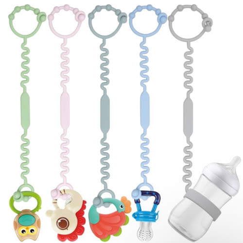 Toy Straps for Baby, Pacifier Holder Clip with Self-Adjusting Bayonet, Pure Silicone Material Without BPA; Can Be Used for Teethers, Feeding Bottles, Toys, Baby Cribs, High Chairs(5PS)