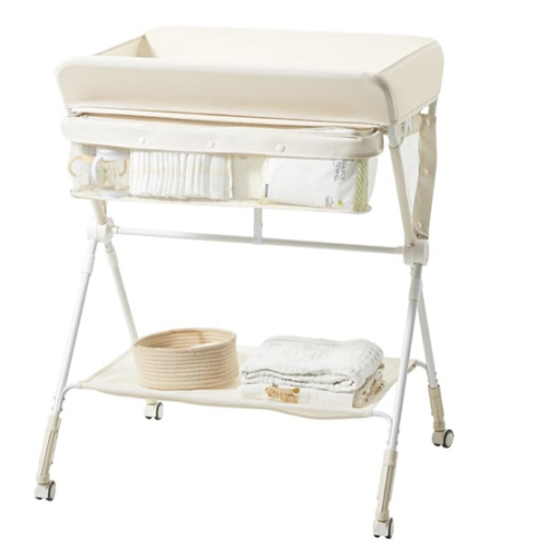 KUB Diaper Changing Table, Portable Baby Changing Table with Wheels, Folding Toddler Changing Table with 3-Level Adjustable Height, Portable Changing Table with Storage Oatmeal