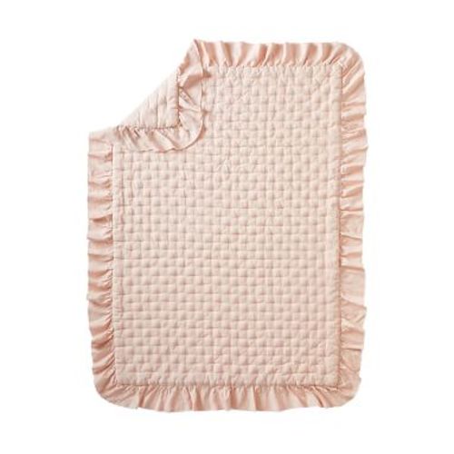 European Linen Ruffle Baby Quilt, Blush, 36"W x 50"L