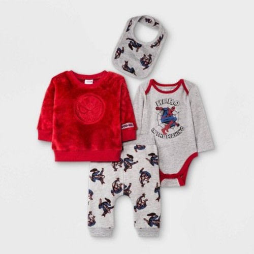 Baby Boys' 4pc Marvel Spider-Man Top & Bottom Set - Red Newborn