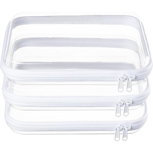 3-Pack Medium Clear Hard Shell Zipper Pouches, Clear Zipper Bags