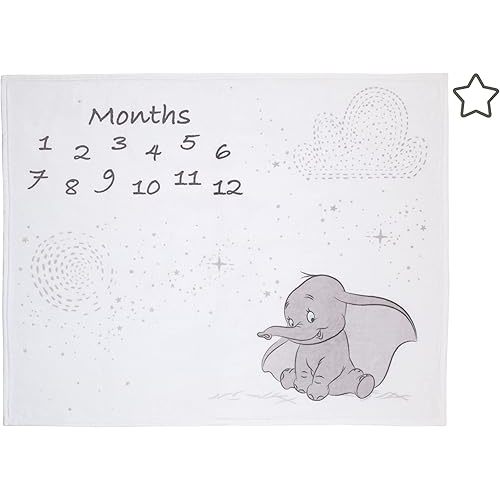 Disney Dumbo White and Grey Super Soft Milestone Baby Blanket