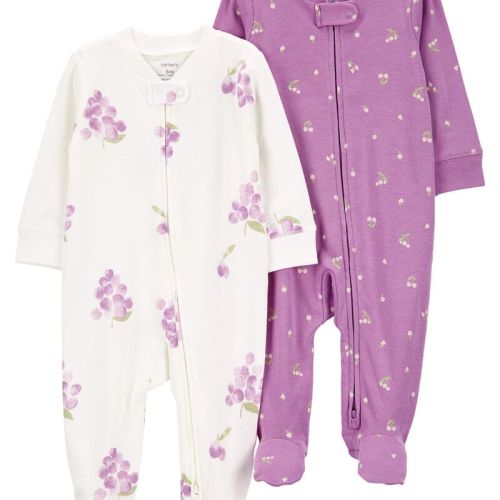 White/Purple Baby 2-Pack 2-Way Zip Cotton Sleep & Play Pajamas | oshkosh.com