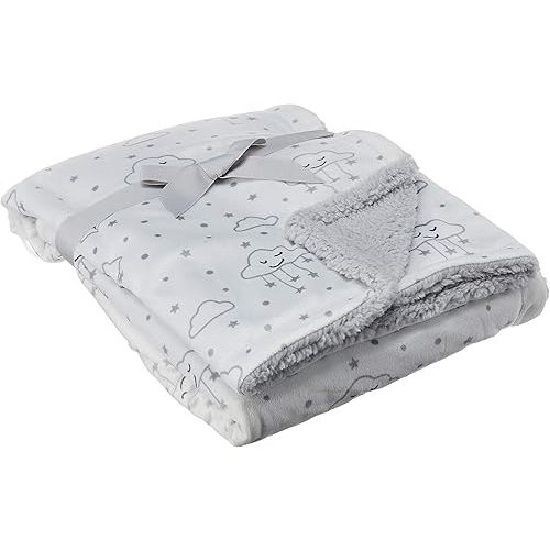 Hudson Baby Unisex Baby Plush Mink and Sherpa Blanket, Gray Clouds, One Size