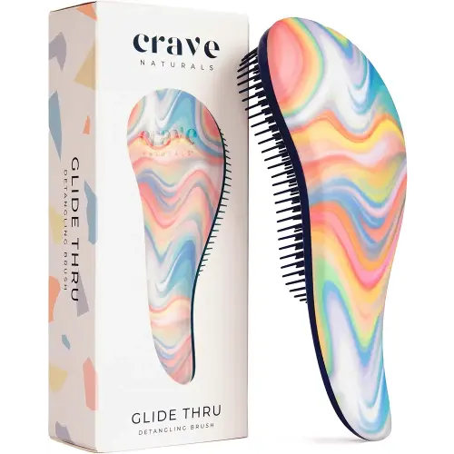 Crave Naturals Glide Thru Hair Brush - Detangler Brush for Curly, Straight, Wet or Dry Hair - Gentle Detangling Brushes for Adults, Kids, Toddlers - Hair Accessories for Women - 7.5x3 Soft Hazy Swirl