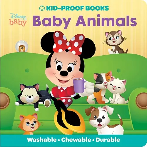 Baby Disney Minnie Mouse, Mickey, and Friends - Baby Animals - Kid-Proof Books - Washable, Chewable, and Durable - PI Kids