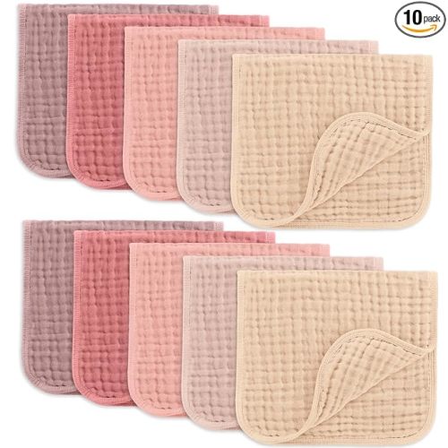 Comfy Cubs Muslin Burp Cloths 20" x 10", Pack of 10 - Large, 6-Layer, Ultra Absorbent 100% Cotton for Baby Drool and Messes - Soft, Safe & Gentle Baby Burp Cloths for Boys & Girls - Multi Girl