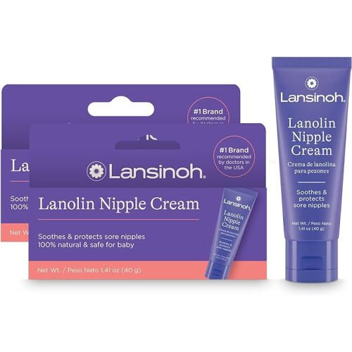 Lansinoh Lanolin Nipple Cream Safe for Breastfeeding Baby, 100% Natural Nipple Butter for Mom, Breastfeeding Essentials, 1.41 Ounces (2 Pack)