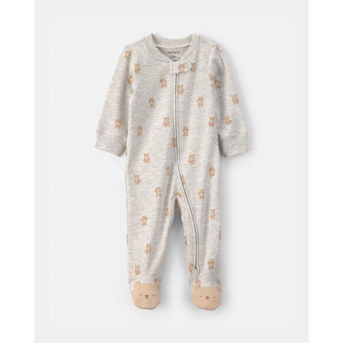 Baby Teddy Bear Cotton 2-Way Zip Sleep & Play Pajamas - Grey | Carter's
