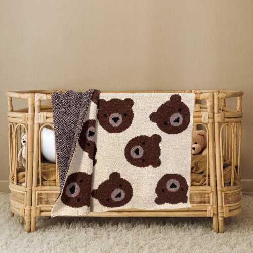 Teddy Bear Baby Toddler Kids Plush Blanket, Super Soft Microfiber Feather Yarn, Baby Shower Gift, Great Nursery Decor Gender Neutral 40x40in