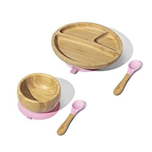 Amazon.com: Avanchy Baby Toddler Feeding Suction Plate + Soft Tip Spoon Babies Set | Divided Bamboo Stay Put Plates | BPA Free | Fits Most Highchairs | 7” × 2” - Pink : Baby