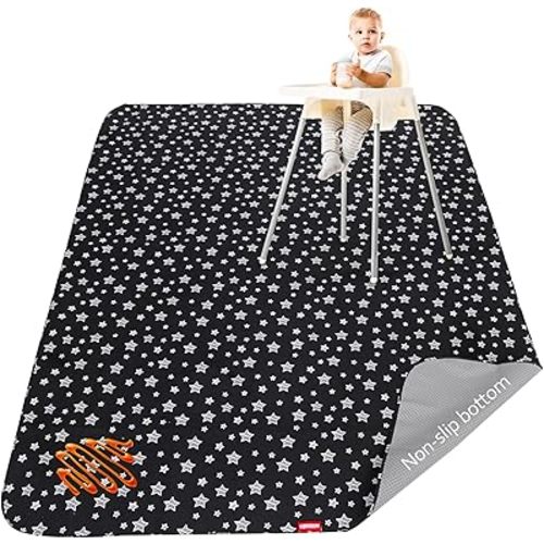 Large Splat Mat 54”x 72”Extra Large Waterproof Floor Mat with Non Slip Bottom, Baby Art Mat for Craft/Playtime/Mealtime on Table, Washable Portable Picnic Mat - Black Star, 4.5ft x 6ft