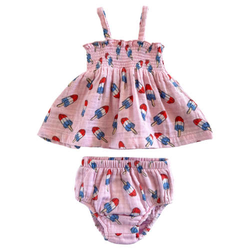 Muslin Smocked Top & Bloomer, Pink Astropops