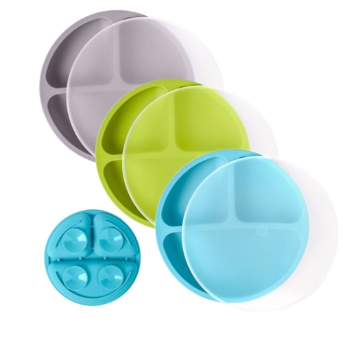 WeeSprout Suction Plates with Lids for Babies & Toddlers - 100% Silicone, Dinnerware Stays Put, Divided Design for Picky Eaters, Microwave & Dishwasher Friendly, 3 Pack