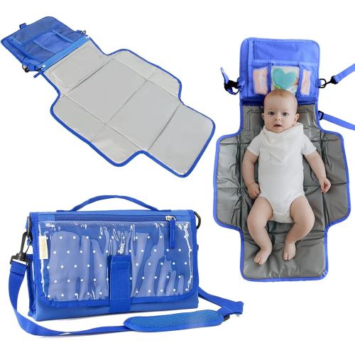 Portable Diaper Changing Pad for Baby | Fits Most Public Changing Tables | Touchscreen-Friendly Pockets | Hook and Loop Closure | Newborn Essentials | Baby Shower Gifts | Washable Japanese (Blue)