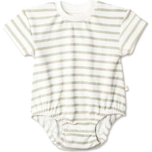 Organic Short Sleeve Bubble Romper, Sage Stripes - Makemake Organics | Maisonette