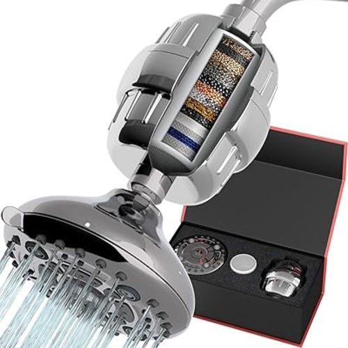 Filtered Shower Head High Pressure Shower Filter Hard Water Filter Remove Chlorine Fluoride Harmful Substances Coconut Shell Activated Carbon Reduce Heavy Metals Other Sediments Vitamin C Aqua Earth