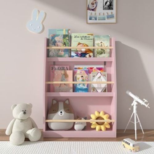 FONTOI 3 Tier Kids Book Shelf, Toy Storage Organizer, Kids Book Rack, Helps Keep Bedrooms and Playrooms Organized, Pink, 22.83*7.09*31.5