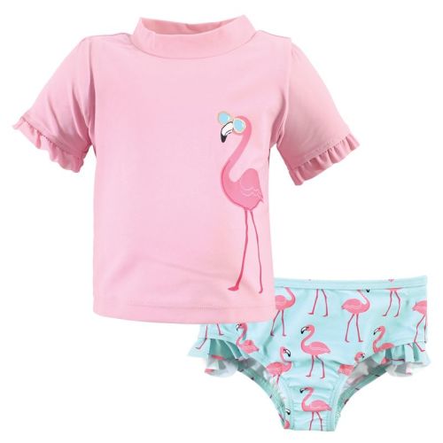 Hudson Baby Infant and Toddler Girl Swim Rashguard Set, Flamingo, Size: 6-9 months