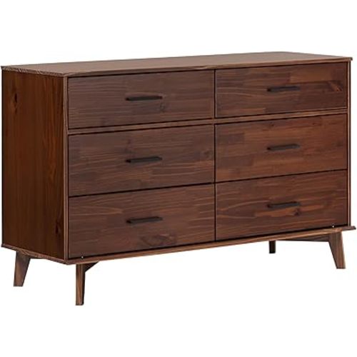 Walker Edison Sloane 6-Drawer Solid Wood Dresser with Metal Handles, 52 Inch, Walnut