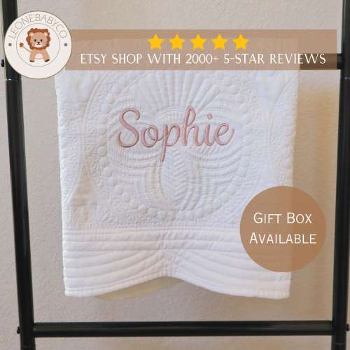 Personalized baby shower gift embroidered baby quilt blanket new mom gift keepsake heirloom quilt nursery decor for baby girl baby boy