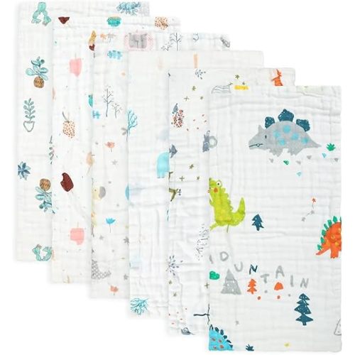 FOOK FISH Muslin Burp Cloths Premium Cotton Burping Rags for Newborn Ultra Soft and Absorbent Unisex Spit Up Rags for Boys and Girls Baby Registry Shower 20'' X 10''