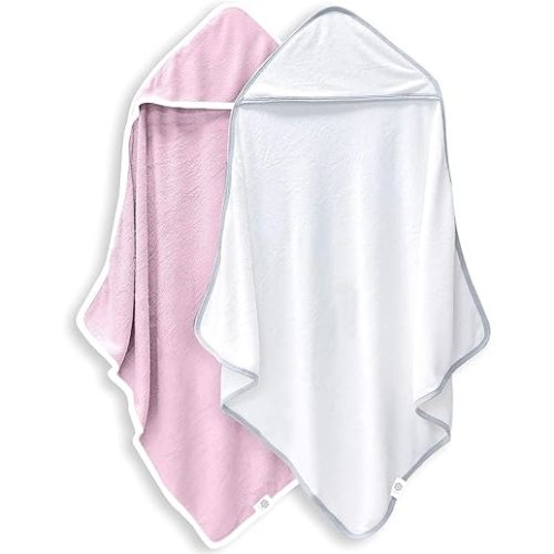 2 Pack Baby Bath Towel - Rayon Made from Bamboo, Ultra Soft Hooded Towels for Babies,Toddler,Infant - Newborn Essential -Perfect Baby Registry Gifts for Boy Girl - Pink and White