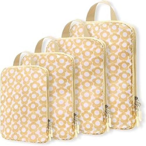WOOMADA Compression Packing Cubes for Suitcases Travel Essentials 4 Set Expandable Travel Bags Organizer for Luggage(milk honey)