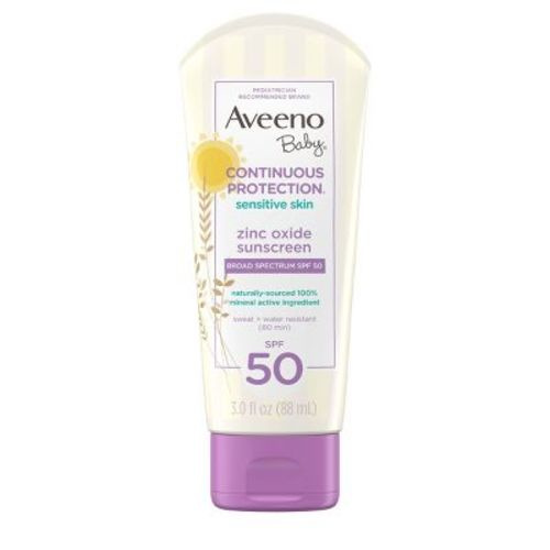 Aveeno Baby Continuous Protection Sensitive - Zinc Oxide with Broad Spectrum Skin Lotion Sunscreen - SPF 50 - 3 fl oz