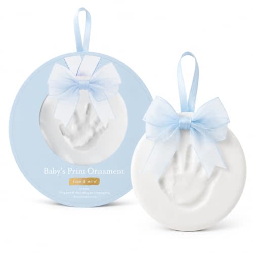 Kate & Milo Blue Baby Handprint & Footprint Ornament Kit – DIY Baby Keepsake Clay Impression, Baby’s First Christmas Ornament, Newborn Memory Gift, Baby Gift, Nursery Keepsake