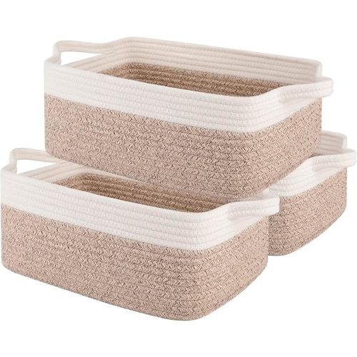 OIAHOMY 3 Pack Storage Baskets - Brown & White