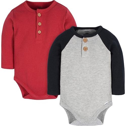 Gerber Baby Boys' Long Sleeve Henley Onesies (2 Pack)