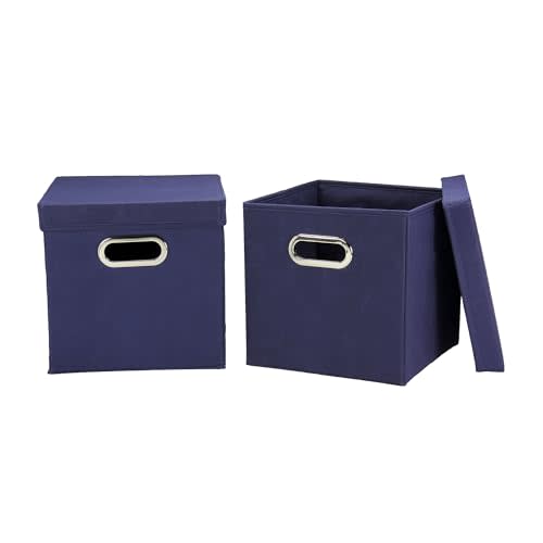 Household Essentials 33-1 Decorative Storage Cube Set with Removable Lids | Navy | 2-Pack