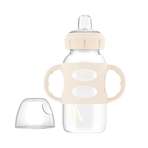 Dr. Brown's Milestones Wide-Neck Sippy Spout Bottle with 100% Silicone Handles, Easy-Grip Handles with Soft Sippy Spout, 9oz/270mL, Ecru, 1-Pack, 6m+