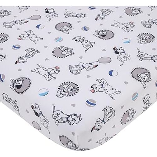 Disney 101 Dalmatians Gray, Black, White, and Blue Puppies Super Soft Nursery Fitted Crib Sheet