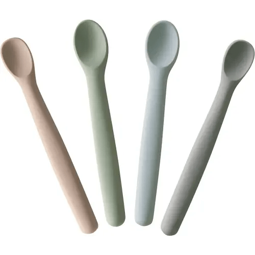 Moonkie Silicone Baby Spoons Set of 4, Two Sizes Feeding Spoon for First Stage 4+ Months, Baby Utensils, Toddler Led Weaning Spoons, Bendable, Chewproof & Boil-proof(Without Case)