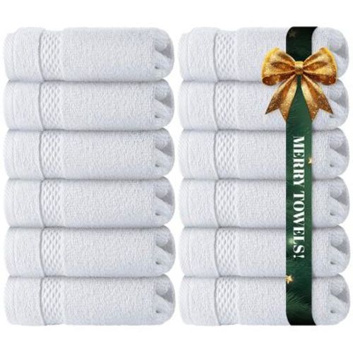 White Classic Luxury 100% Cotton Washcloths Set Of 12 - 13x13" White