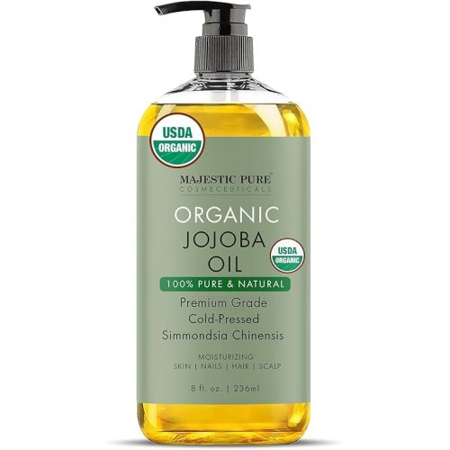 MAJESTIC PURE USDA Organic Jojoba Oil | 100% Pure Jojoba Oil Organic for Skin, Hair, Scalp, Nails, Face | Cold Pressed & Hexane Free | Hair & Body Oil | 8 Fl Oz