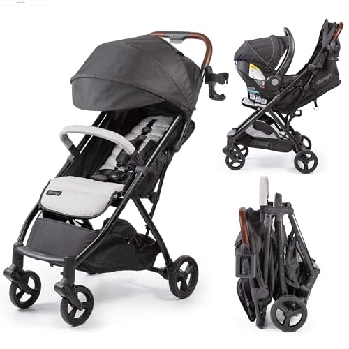 Ingenuity 3Dquickclose CS+ Compact Fold Stroller – Lightweight Stroller with Oversized Canopy, Extra-Large Storage and Compact Fold, Gray