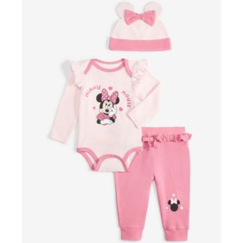 Baby Girls Minnie Mouse Hat, Bodysuit & Pants Set