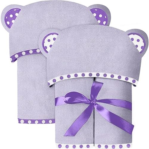 Set of 2 Hooded Baby Towels – Purple – Luxurious, Large and Super Absorbent – 35 x 35 Inch – Soft and Suitable for Infants, Toddlers and Kids – 400 GSM
