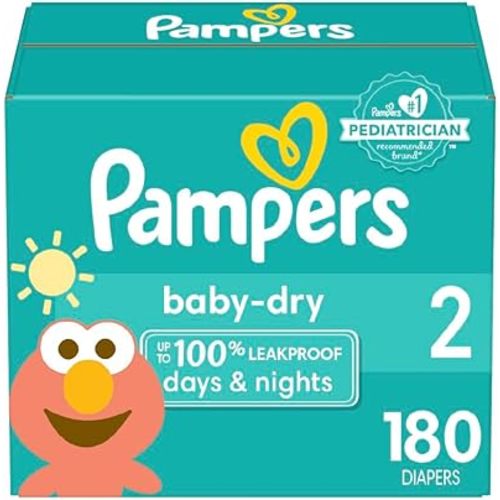Pampers Baby Dry Diapers - Size 2, 180 Count, Absorbent Disposable Diapers