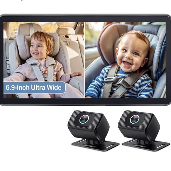 Amazon.com: 2-Kids Baby Car Camera for Seat: 6.9 Inch Ultrawide Display with 2 Cameras | USB Powered Easy Install with Cable Clips HD 1080P Backseat Camera for Rear Facing for Yakry