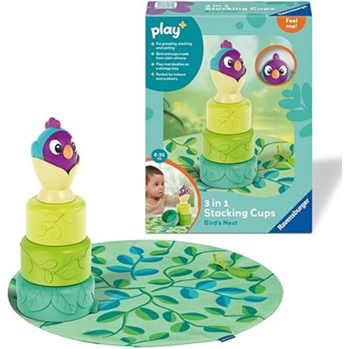 Ravensburger Play+ 3-in-1 Stacking Cups - Bird's Nest | Silicone Nesting & Sorting Set | Supports Sensory Exploration